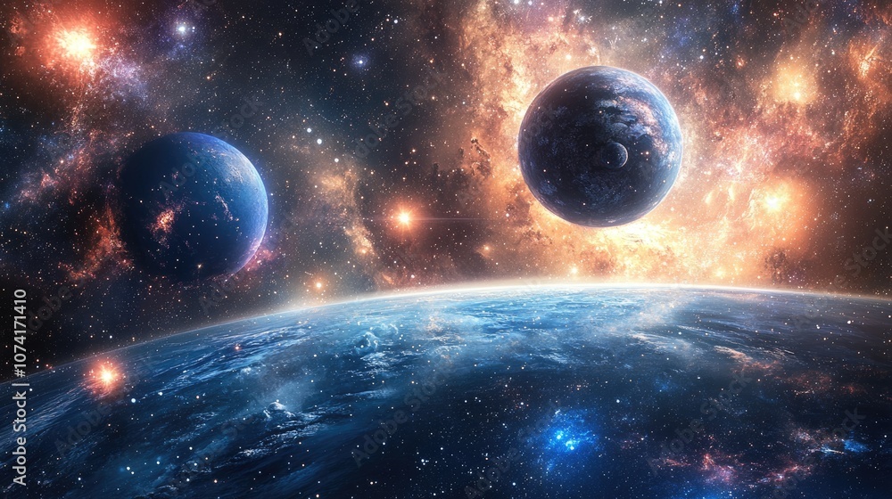 Aufkleber 3d cartoon depiction of stars in a planet and galaxy within open space