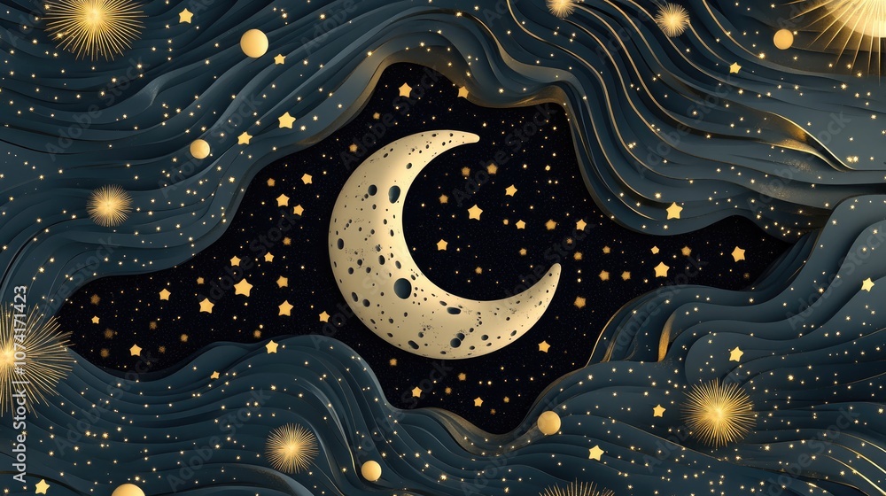 Leinwandbilder mystical esoteric pattern featuring moon and stars in a 3d cartoon rendering