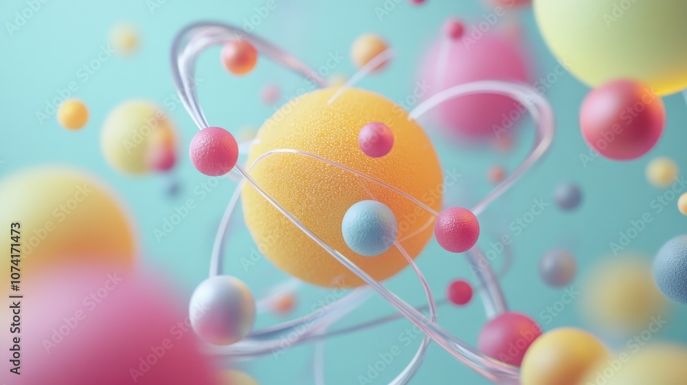 Aufkleber Elementary Particles series featuring a 3D cartoon rendering An exploration of abstract fractal forms within the context of nuclear physics and graphic design