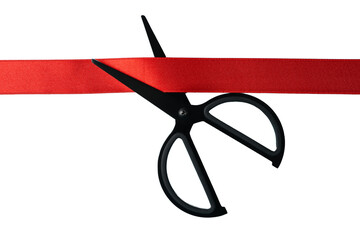 Black Friday, black scissors cutting red ribbon, created with Generative AI technology, PNG