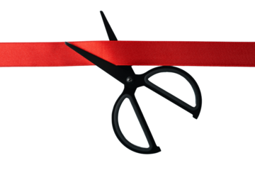 Black Friday, black scissors cutting red ribbon, created with Generative AI technology, PNG