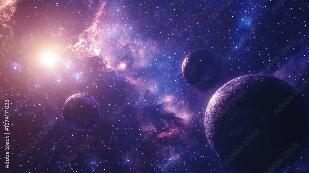 Leinwandbilder 2d illustration in a cartoon drawing style featuring a 3d rendering of deep interstellar space inclu