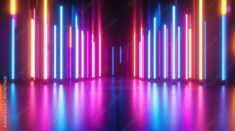 Aufkleber bright varied random lights in a 3d cartoon rendering featuring modern neon technology and floodligh