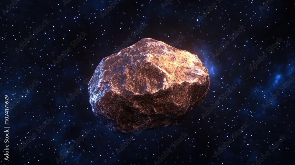 Poster Isolated asteroid in a 3D cartoon rendering with a black background
