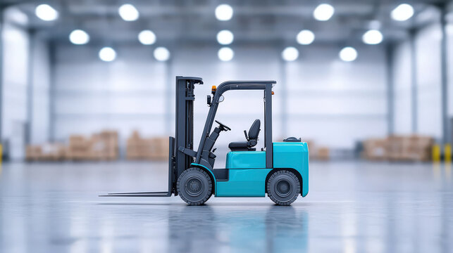 recommend clip art: forklift lifting cargo in warehouse, showcasing blue and white color scheme, emphasizes efficiency and productivity in industrial settings