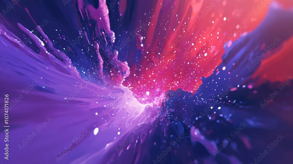 Poster Oil painting of a nebula in a 3D cartoon rendering Abstract cosmic background featuring a hand drawn galaxy illustration
