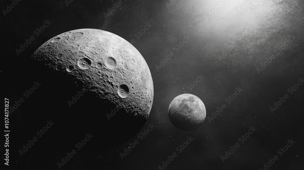 Aufkleber cartoon rendering in 3d of the moon orbiting the earth with the moon positioned in front