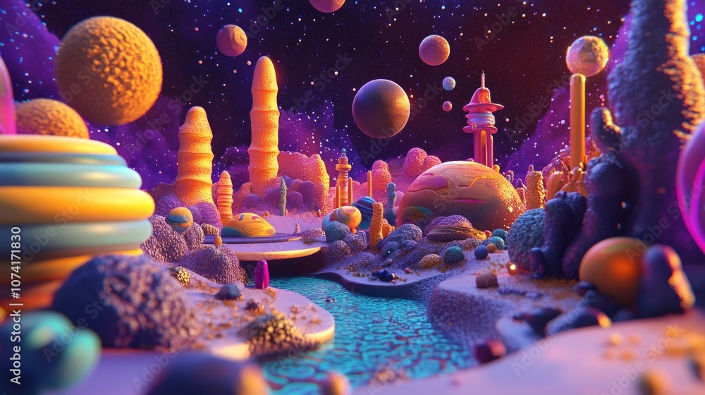 Poster universe in 3d cartoon rendering
