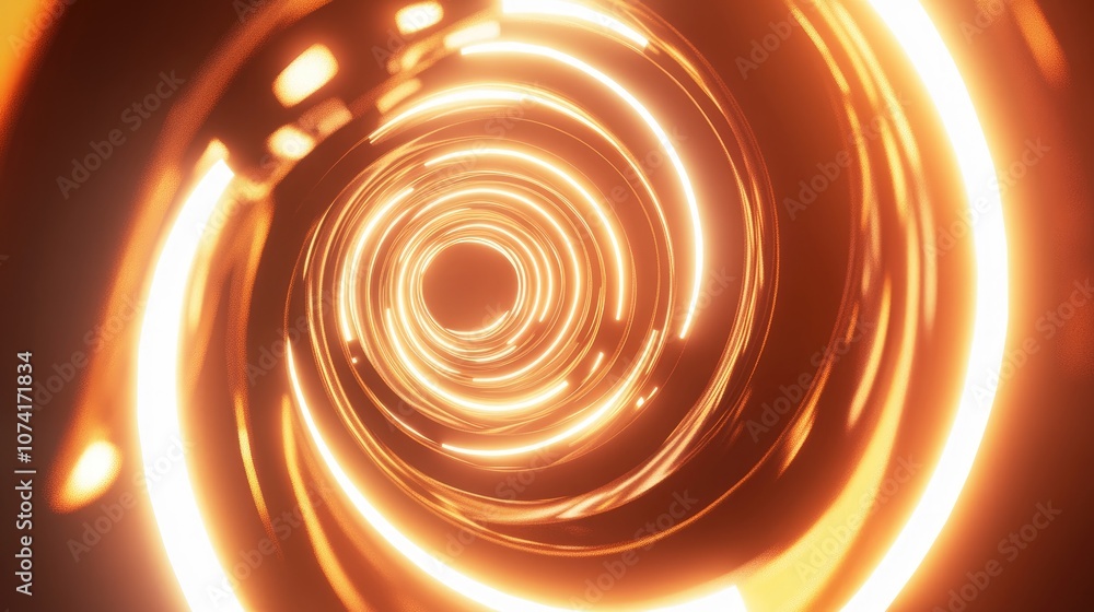 Leinwandbilder Abstract ring background featuring a luminous swirling backdrop in a 3D cartoon rendering A glowing spiral creates an energy flow tunnel with a shining round frame and light circles effect A glowi