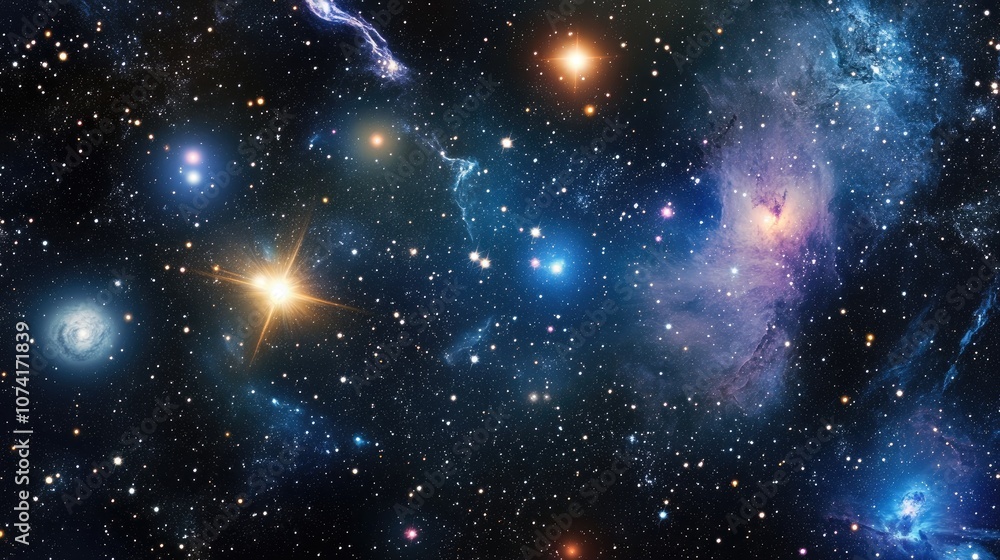Poster deep space star field illustrated in a 3d cartoon rendering featuring a universe filled with stars a