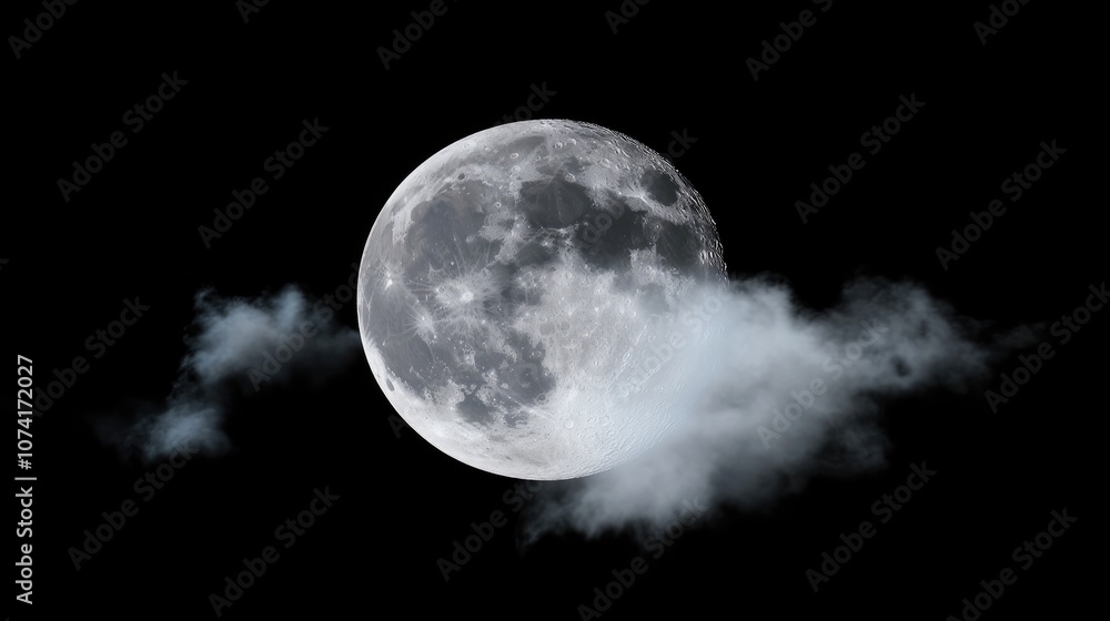 Wall mural bright full moon partially obscured by clouds in 3d cartoon rendering