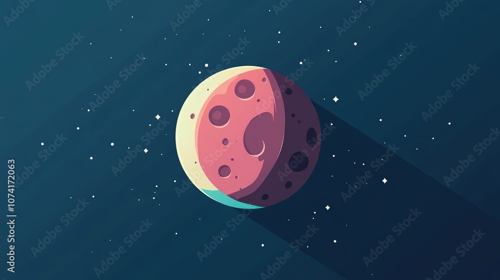 Poster Flat icon of space moon with long shadow 3D cartoon rendering line icon