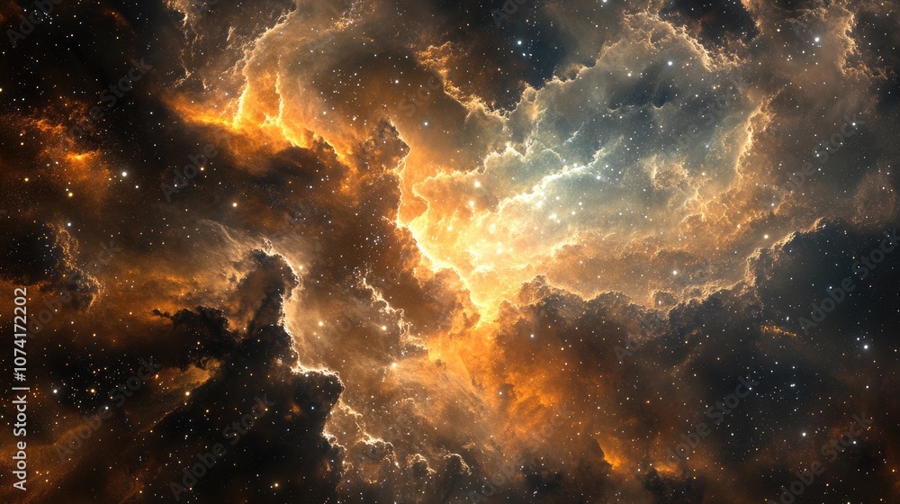Poster 3d cartoon depiction of a galactic nebula in deep outer space