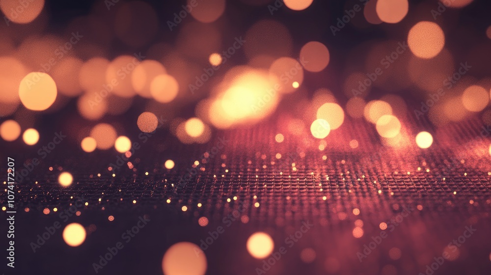 Fototapete Particles and surface grid illustrated in a 3D cartoon rendering featuring a backdrop effect of shallow depth of field and numerous glowing particles with bokeh computer generated