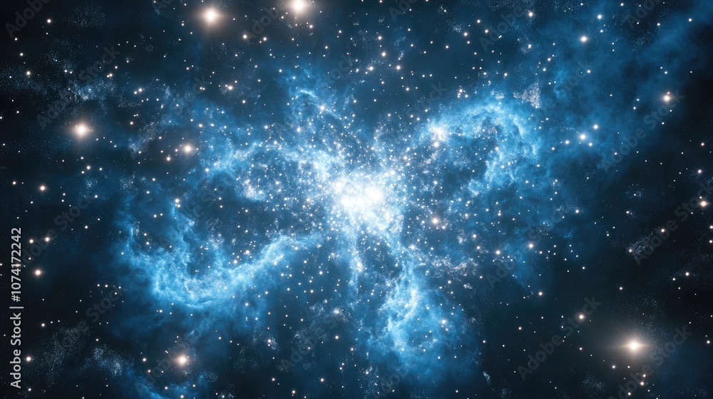 Poster stars dust and gas nebula in a distant galaxy represented in a 3d cartoon rendering