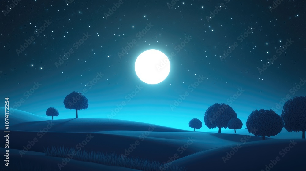 Poster a moon shines in the sky illuminating the darkness in this 3d cartoon rendering