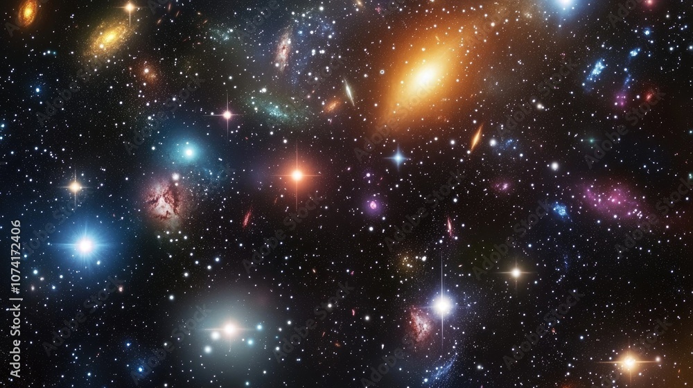 Aufkleber Deep space star field illustration featuring a 3D cartoon rendering of a universe filled with stars and gas in the far distant cosmos