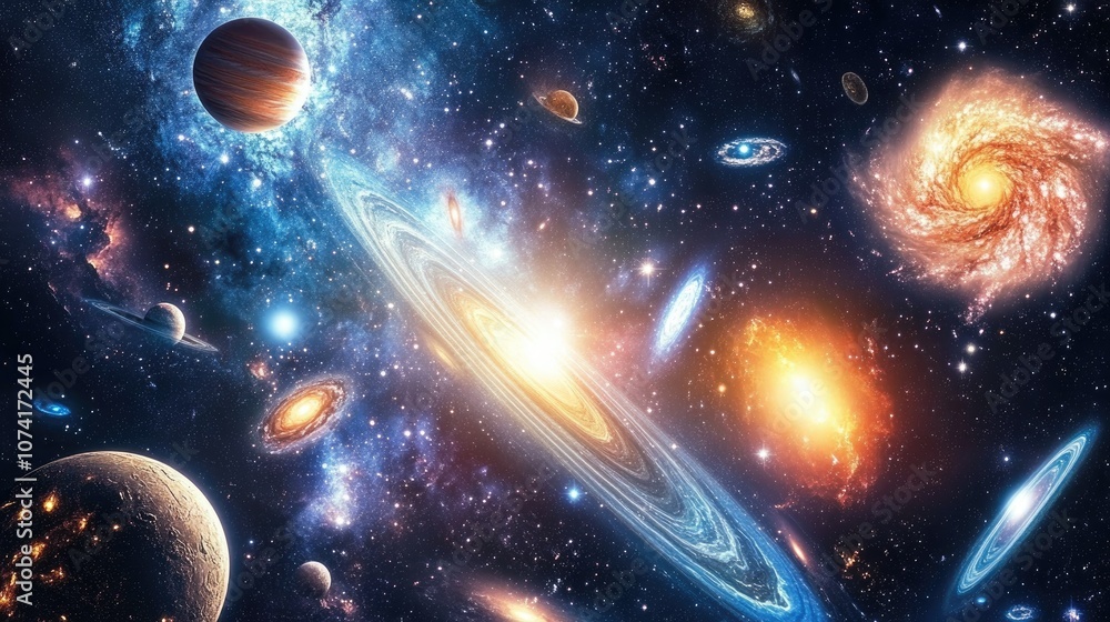 Poster awesome cosmic image featuring stars galaxies and nebulas in 3d cartoon rendering