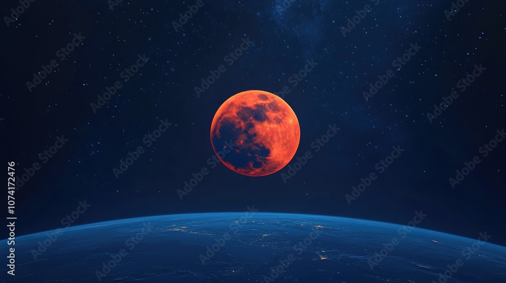 Aufkleber beautiful earth and the red moon in 3d cartoon rendering