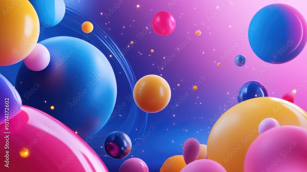 Leinwandbilder Abstract planets and space background in 3D cartoon rendering