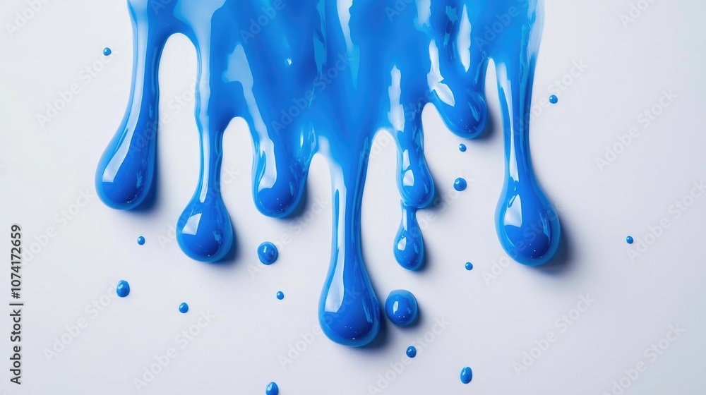 Aufkleber bright blue drops in water on a white background in a 3d cartoon rendering abstract colored drops in