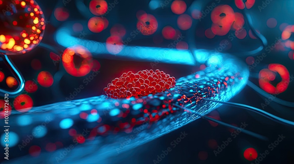 Poster close-up view of vibrant cellular structures in a digital environment.