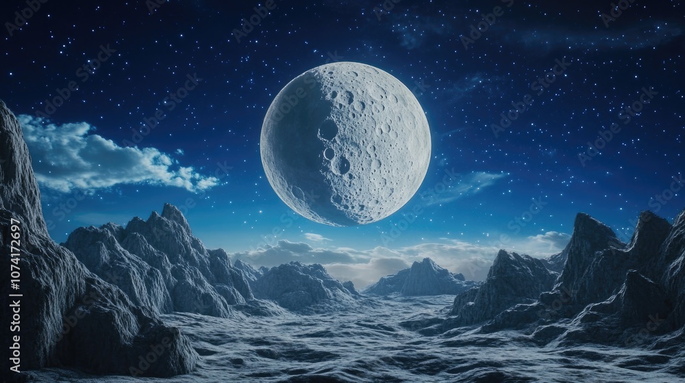 Poster 3d cartoon depiction of a half moon backdrop realistic moon the moon serves as an astronomical entit