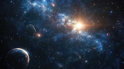 3D cartoon depiction of stars and a galaxy in outer space