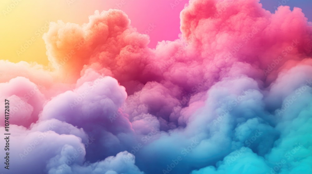 Poster Clouds of mist on vibrant colorful backgrounds in 3D cartoon rendering