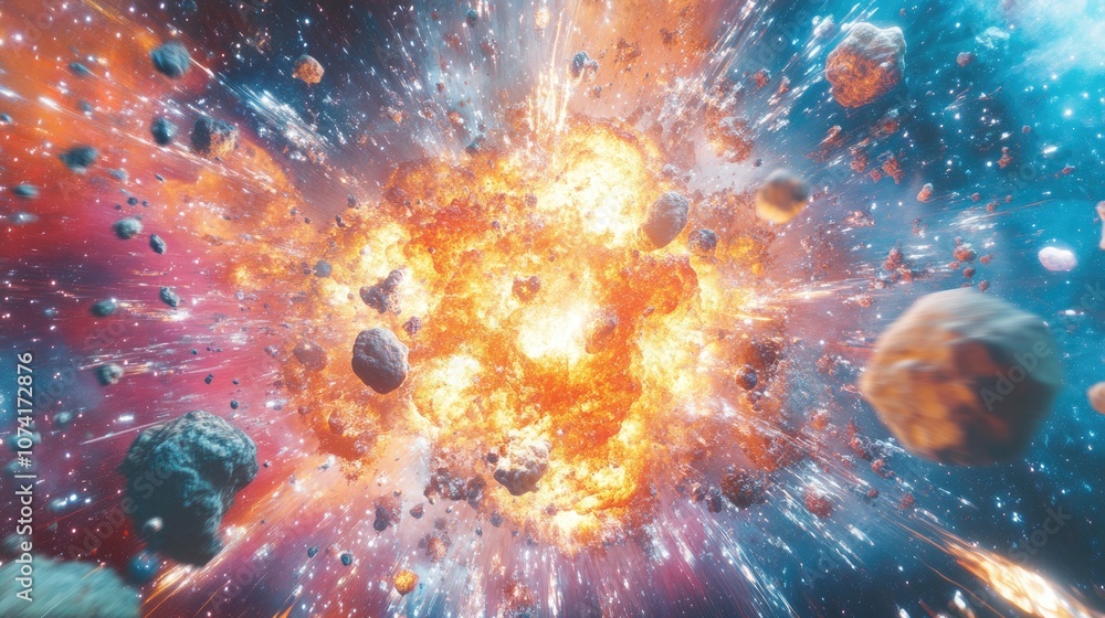 Poster stellar chaos depicted in a 3d cartoon rendering