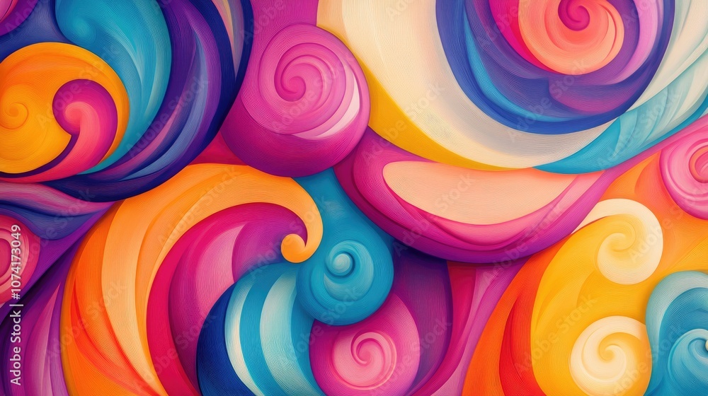 Poster psychedelic swirls in a vibrant 3d cartoon rendering nature dyeing with bright colors vivid fabric t
