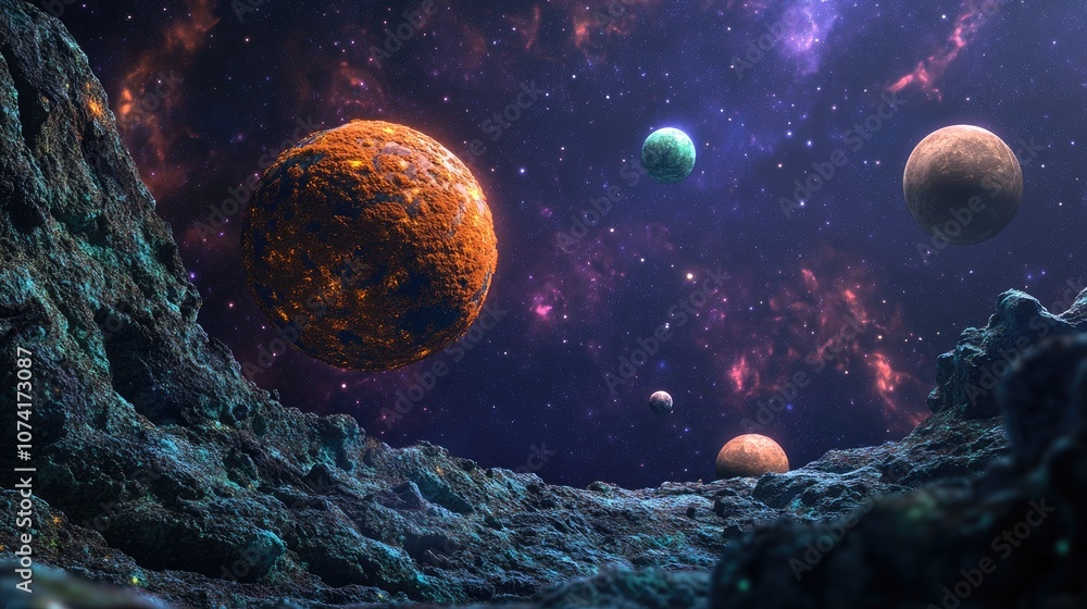 Aufkleber 3D render of an earth like planet in distant space with a backdrop of other planets