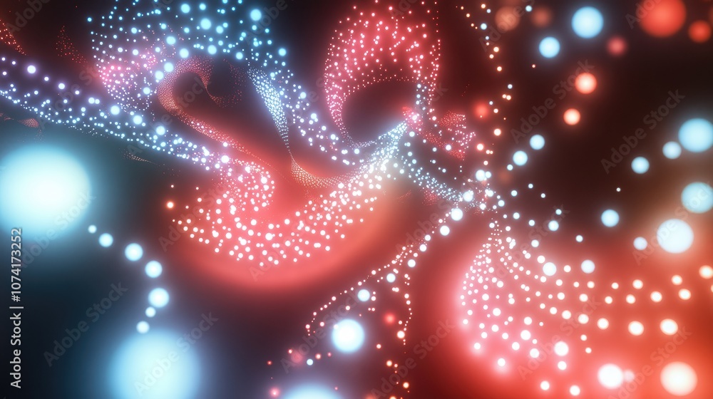 Aufkleber Abstract illumination depicted in a 3D cartoon rendering featuring a twisting pattern of multicolored white red glowing lights