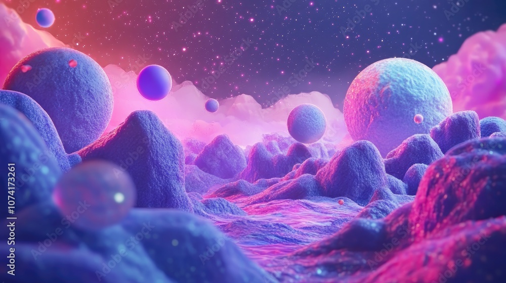 Aufkleber universe cosmos background in 3d cartoon rendering