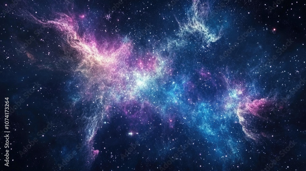 Poster 3d cartoon depiction of a galactic nebula in deep outer space