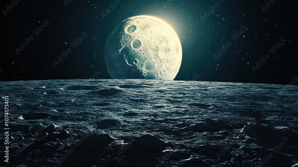 Aufkleber half moon background in 3d cartoon rendering a realistic depiction of the moon which is the only per