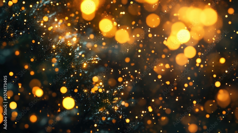 Aufkleber Festive background featuring natural bokeh and bright golden lights in 3D cartoon rendering