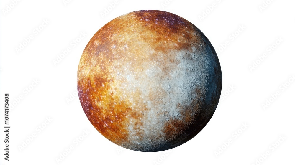 Poster 3D illustration of Mercury in the solar system within the Milky Way featuring a white background in cartoon rendering style
