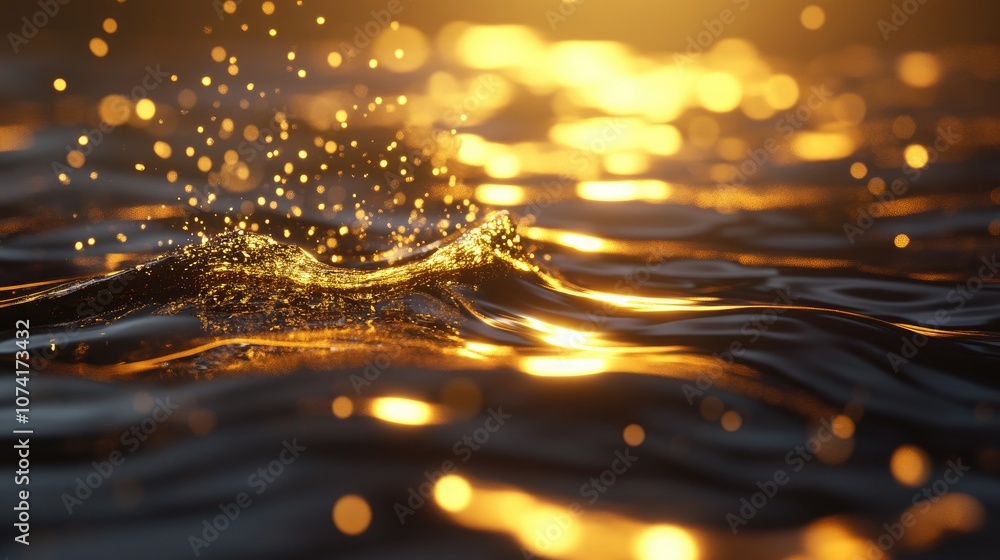 Poster Background bokeh of gold light from water abstraction in a 3D cartoon rendering
