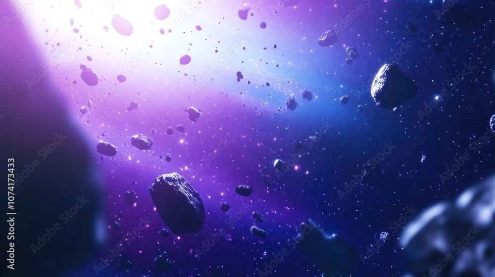 Aufkleber 2D illustration featuring a 3D cartoon rendering of a vast deep space scene Bright stars planets and moons create various science fiction inspired backdrops Space art showcasing alien solar system