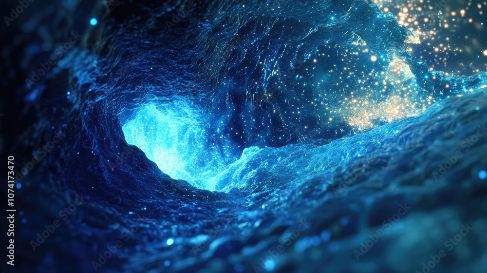 Poster Cartoon rendering in 3D of an abstract space background featuring mystical light for design purposes