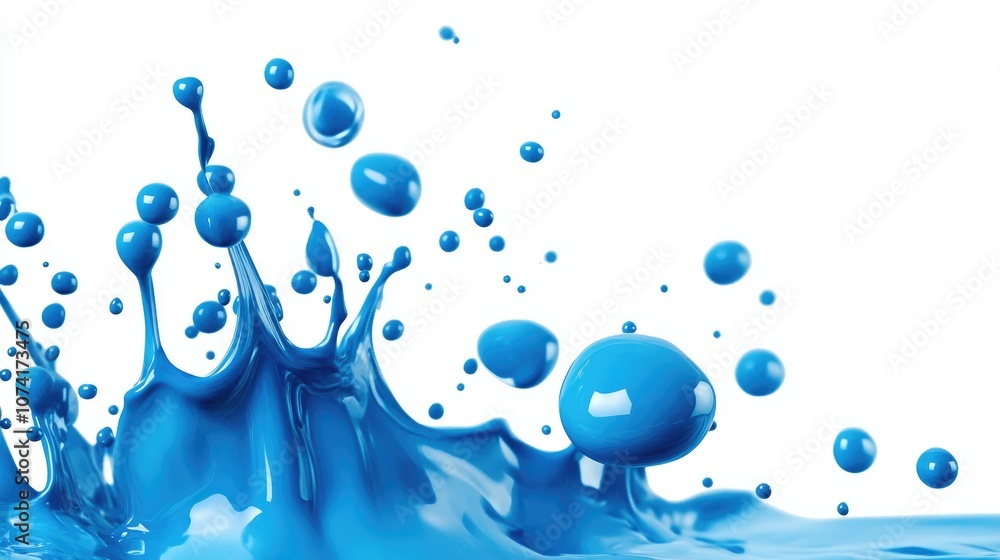 Aufkleber bright blue drops in water on a white background in a 3d cartoon rendering abstract colored drops in