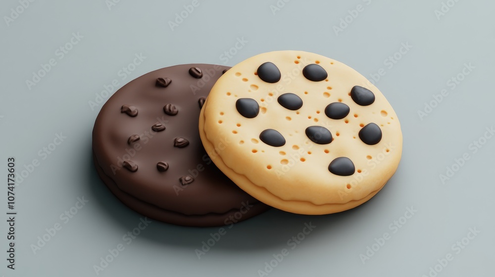 Poster mixed glyph icon of a biscuit and cookie in 3d cartoon rendering