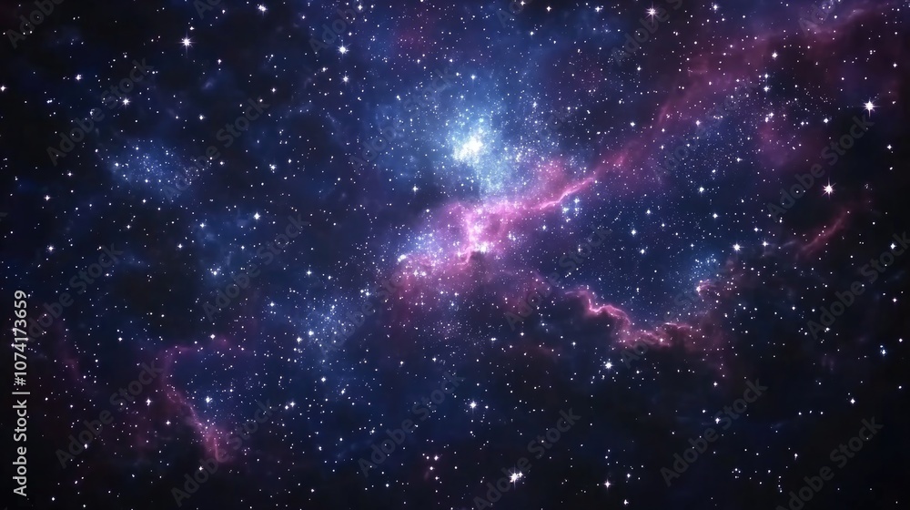 Poster Space background featuring a 3D cartoon rendering of a realistic nebula and numerous shining stars depicting an infinite universe and starry night Colorful cosmos with stardust and the Milky Way
