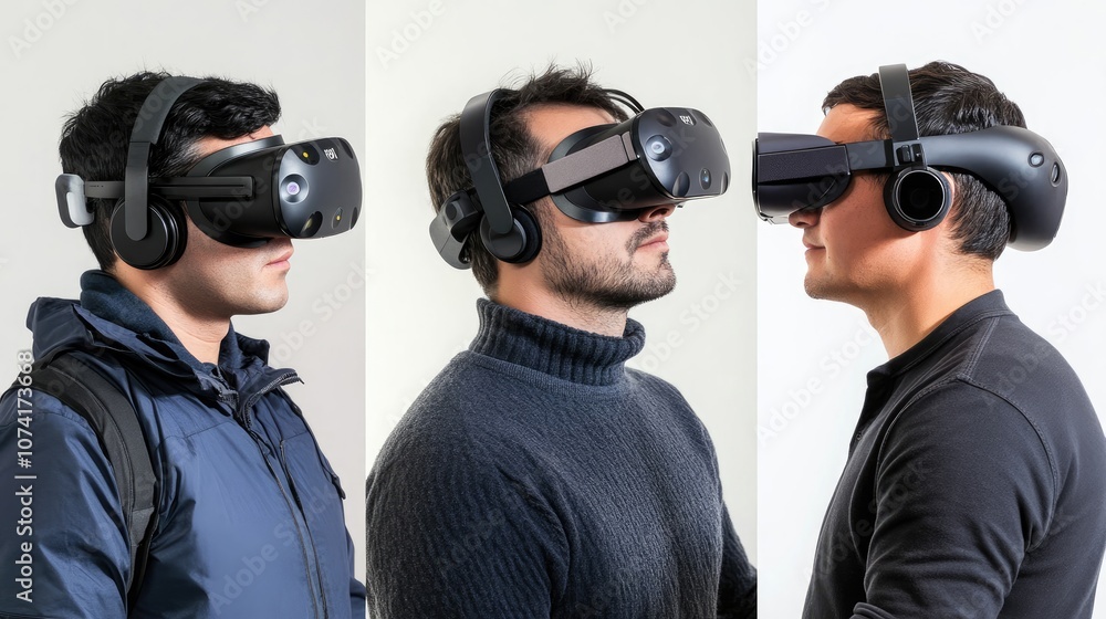 Poster men engaging in virtual reality experiences at a technology event generative ai