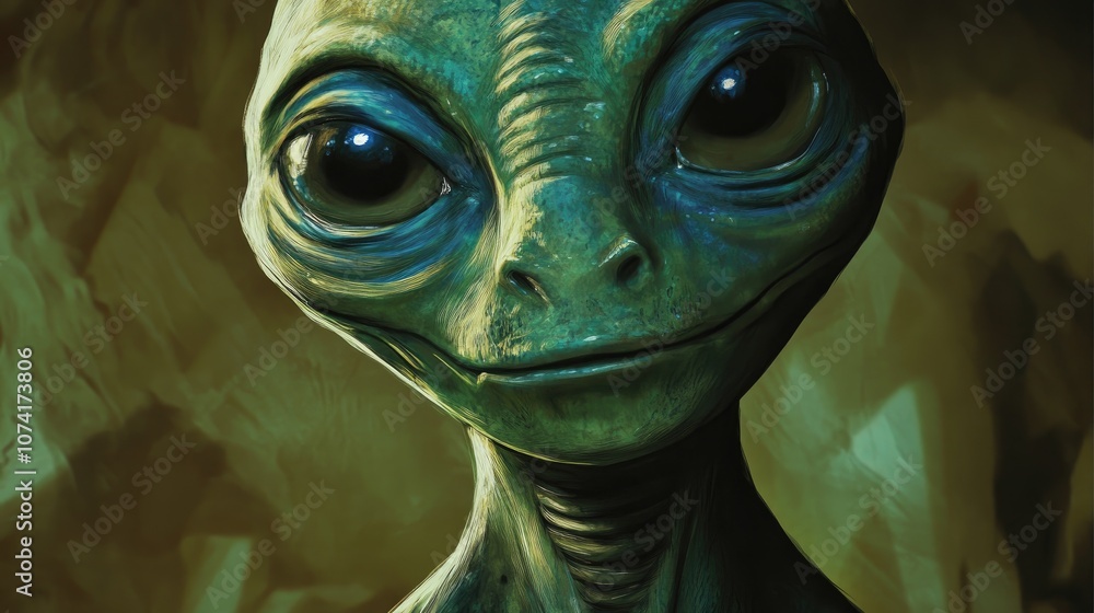Poster Artistic concept painting of an alien portrait with a 3D cartoon rendering in the background