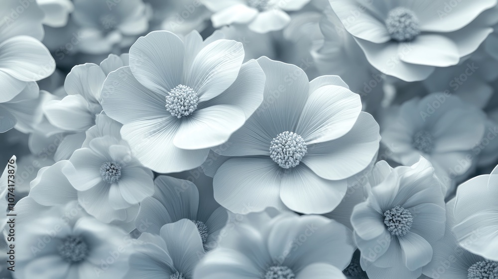 Poster close up monochromatic floral design featuring a cosmos background in 3d cartoon rendering