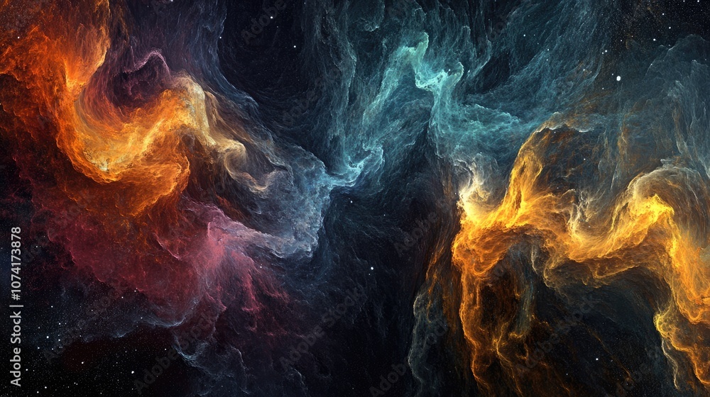 Poster Fractal nebula background in 3D cartoon rendering