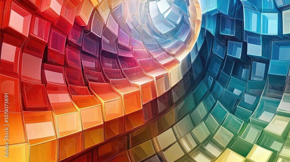Poster Extruded abstract fractal background with a futuristic wavy design Modern art painting featuring trendy desktop wallpaper elements showcasing colorful 3D rendered cubes and squares