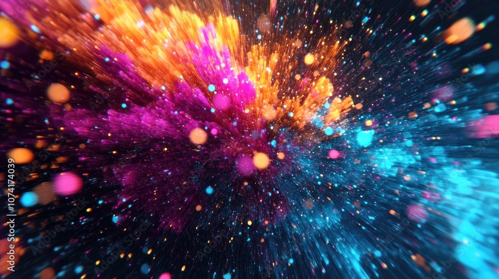 Poster Abstract color particles in a 3D cartoon rendering background